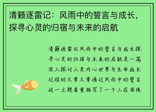 清籁逐雷记：风雨中的誓言与成长，探寻心灵的归宿与未来的启航